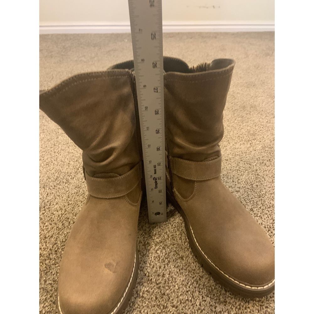 Mingle Mid-Calf Boots Womens 8.5W Taupe Good Slouchy Knit Trim Lug Sole
